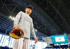 ローンデポパークでの練習に臨む源田(撮影･垰建太)