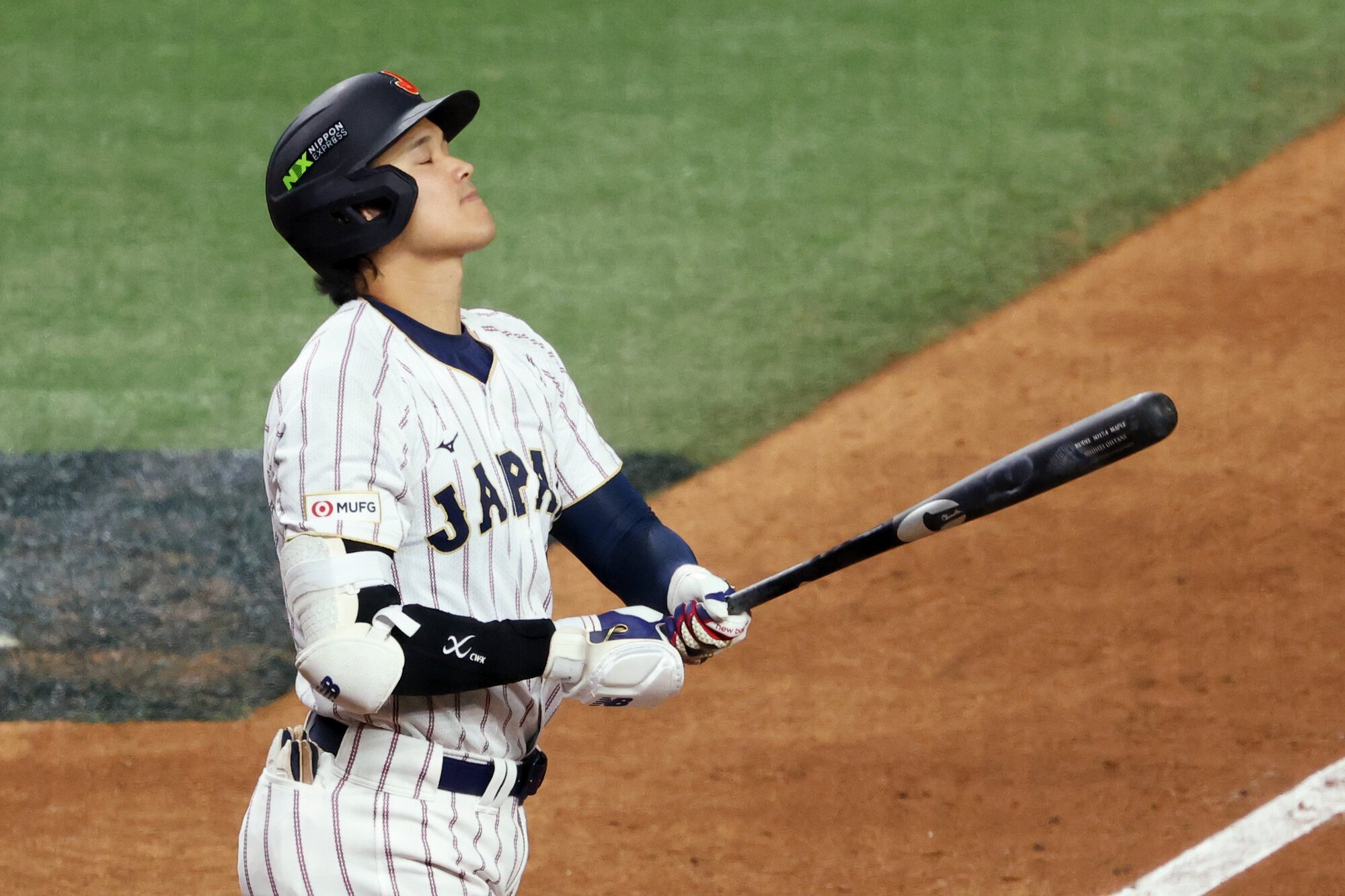 九回裏日本2死、大谷翔平は遊飛に倒れ試合終了=金居達朗撮影