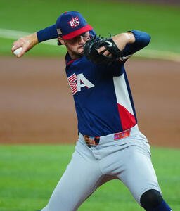 米国対ドミニカ共和国　力投する米国先発スキーンズ(撮影･垰建太)