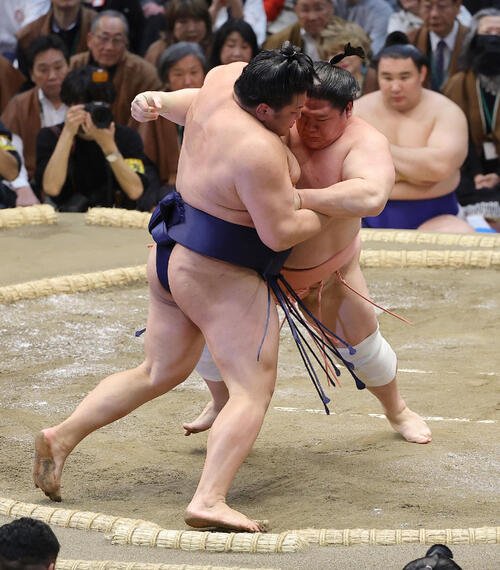 大相撲春場所11日目　宇良は朝白龍を寄り切りで破る(撮影･上田博志)