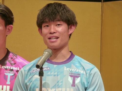 筑波大学蹴球部の第74回全日本大学サッカー選手権大会祝勝会兼創部130周年記念パーティーに出席した同部新主将の徳永涼(撮影･佐藤成)