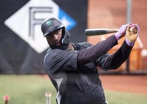 ティー打撃する日本ハムレイエス(撮影･黒川智章)