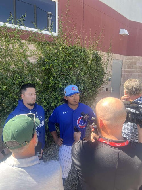 オープン戦最終登板を終えた今永は、報道陣に対応。･