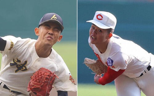 神村学園･龍頭汰樹(左)と智弁学園･杉本真滉