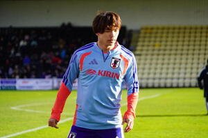 スコットランド戦に向けて始動した日本代表FW塩貝健人(撮影･佐藤成)