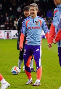 スコットランド戦に向けて始動した日本代表FW前田大然(撮影･佐藤成)