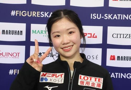 世界選手権公式練習後に笑顔を見せる中井(撮影･藤塚大輔)