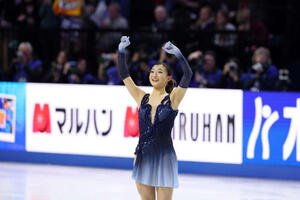 女子SPの演技を終え笑顔を見せる坂本花織(撮影･PNP)