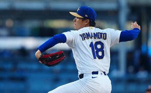 ドジャース対ダイヤモンドバックス　力投するドジャース先発の山本(撮影･垰建太)
