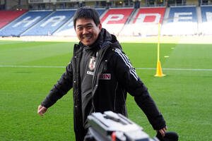 スコットランド代表戦の前日練習で笑顔を見せる森保監督(撮影･PNP)