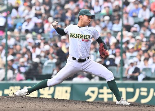 専大松戸対大阪桐蔭　専大松戸2番手で登板する門倉(撮影･滝沢徹郎)