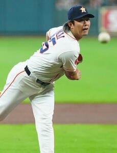 アストロズ対エンゼルス　力投するアストロズ先発の今井(撮影･垰建太)