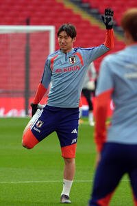 イングランド代表戦の前日練習を行う鎌田(撮影･パオロ　ヌッチ)