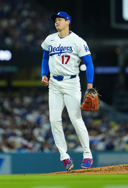 ドジャース対ガーディアンズ　2回表ガーディアンズの攻撃を無失点に抑えるドジャース先発大谷(撮影･垰建太)