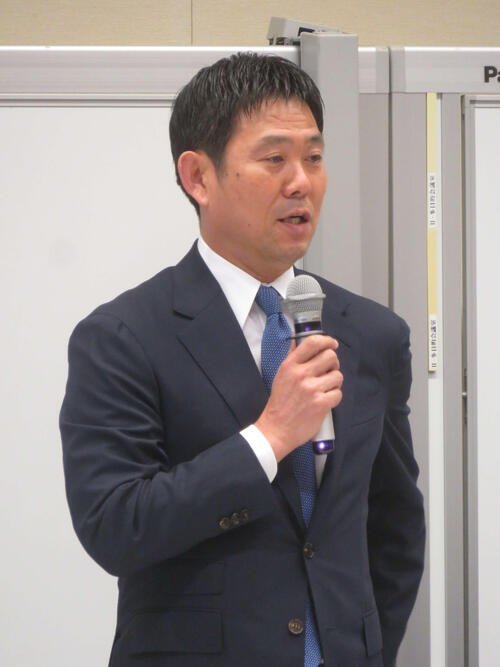 ｢サッカー外交推進議員連盟｣｢障がい者サッカーを応援する国会議員連盟｣合同総会に出席した日本代表の森保一監督(撮影･佐藤成)