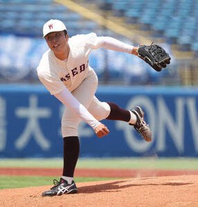 6大学野球　早大対法大　先発した早大･高橋煌稀(撮影･柴田隆二).