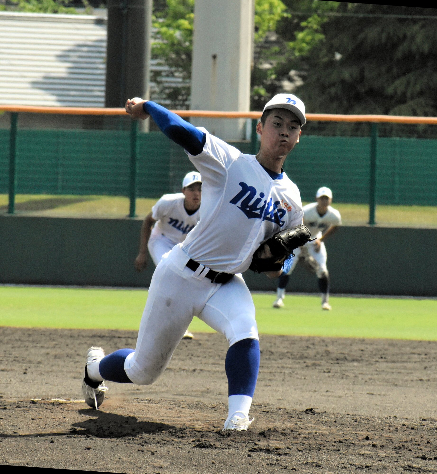 新田･築山朔弥投手=2026年5月2日午後1時59分、むつみスタジアム、水田道雄撮影