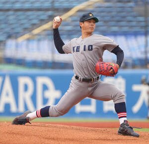 東京6大学野球　東大対慶大　6回を投げ1安打の好投した慶大･広池浩成(撮影･柴田隆二)