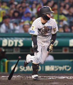 阪神対巨人　6回裏阪神無死、中野拓夢は安打を放つ(撮影･上田博志)