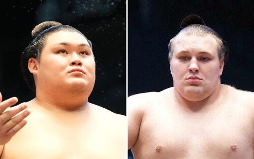 大の里(左)と安青錦