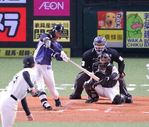 ソフトバンク対西武　5回表西武無死一塁、石井一成は右越えに先制となる2点本塁打を放つ　(撮影･梅根麻紀)
