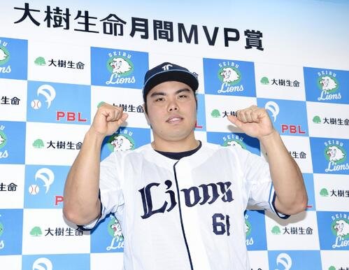 3、4月度の大樹生命月間MVP賞の西武平良海馬(撮影･河田真司)