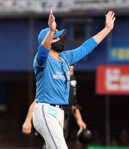 ロッテ対日本ハム　スタンドに手を振る日本ハム新庄剛志監督　(撮影･浅見桂子)
