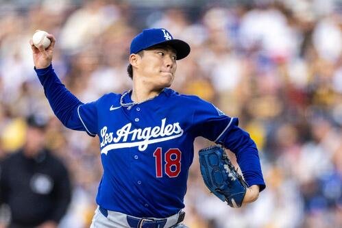 パドレス戦で力投するドジャース山本由伸(AP)