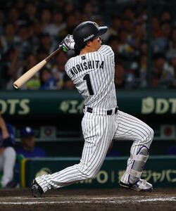 阪神対中日　9回裏阪神無死、森下翔太はサヨナラ本塁打を放つ(撮影･上田博志)