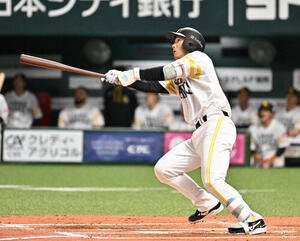 ソフトバンク対日本ハム　7回裏ソフトバンク1死、山本祐大は左越えに本塁打を放つ(撮影･林敢治)