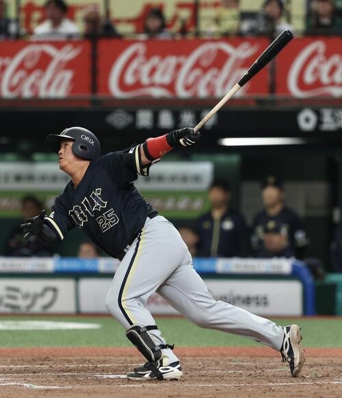 西武対オリックス　4回表オリックス1死一塁、二塁打を放つ内藤鵬(撮影･河田真司)
