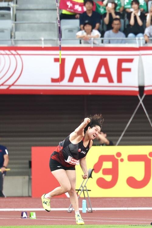 第110回日本陸上競技選手権大会　第1日　女子やり投げ決勝　力投する北口榛花(撮影･宮地輝)＝2026年6月12日