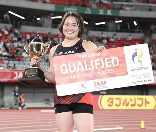 第110回日本陸上競技選手権大会　第1日　女子やり投げ決勝　優勝した北口榛花(撮影･宮地輝)