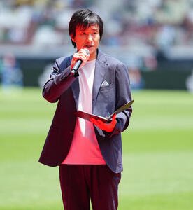 JリーグオールスターDAZNカップ　プレショーに登場した中山雅史氏(撮影･鈴木みどり)