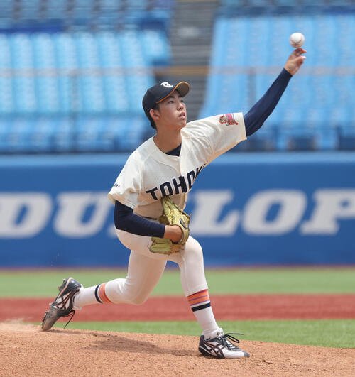 全日本大学野球選手権　準決勝　東北福祉大対慶大　先発した東北福祉大･舩曳壮汰(撮影･柴田隆二)
