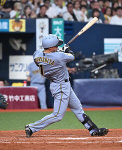 オリックス対阪神　5回表阪神2死二塁、左翼線に適時二塁打を放つ森下翔太(撮影･和賀正仁)