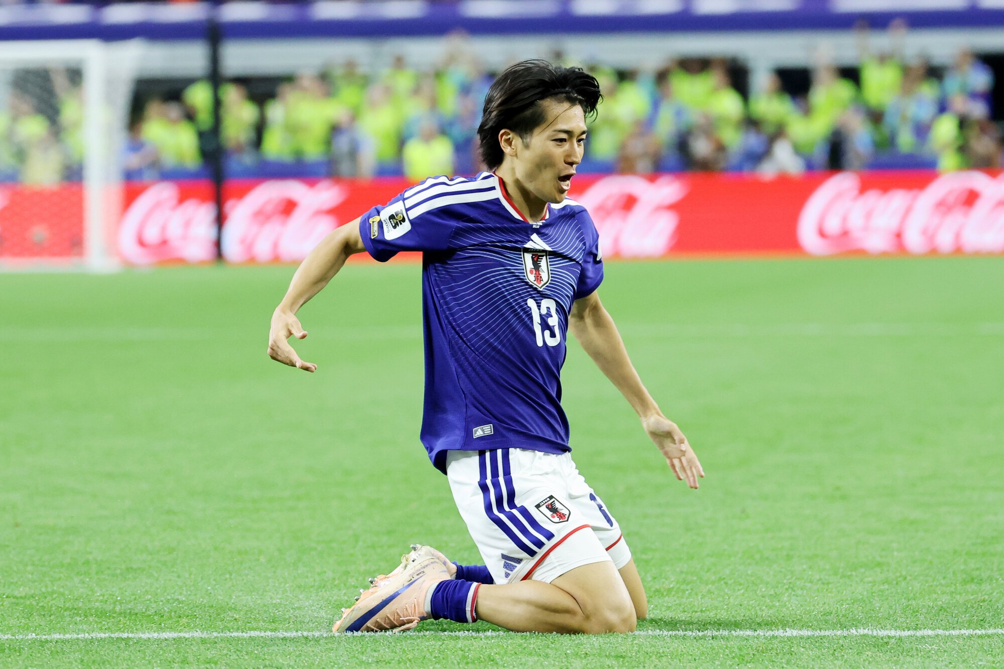 サッカーワールドカップ北中米大会　グループF　オランダ―日本　後半、中村敬斗は同点ゴールを決めて喜ぶ＝内田光撮影