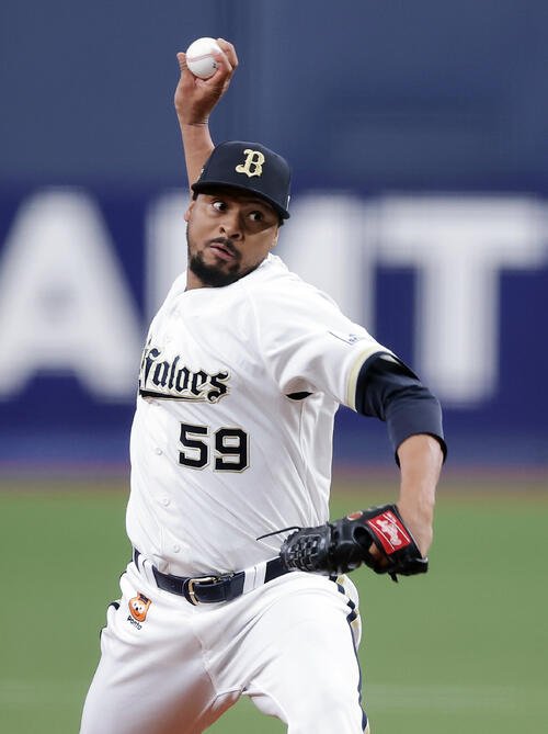オリックス対西武　力投するオリックス先発のルイス･ペルドモ(撮影･前田充)