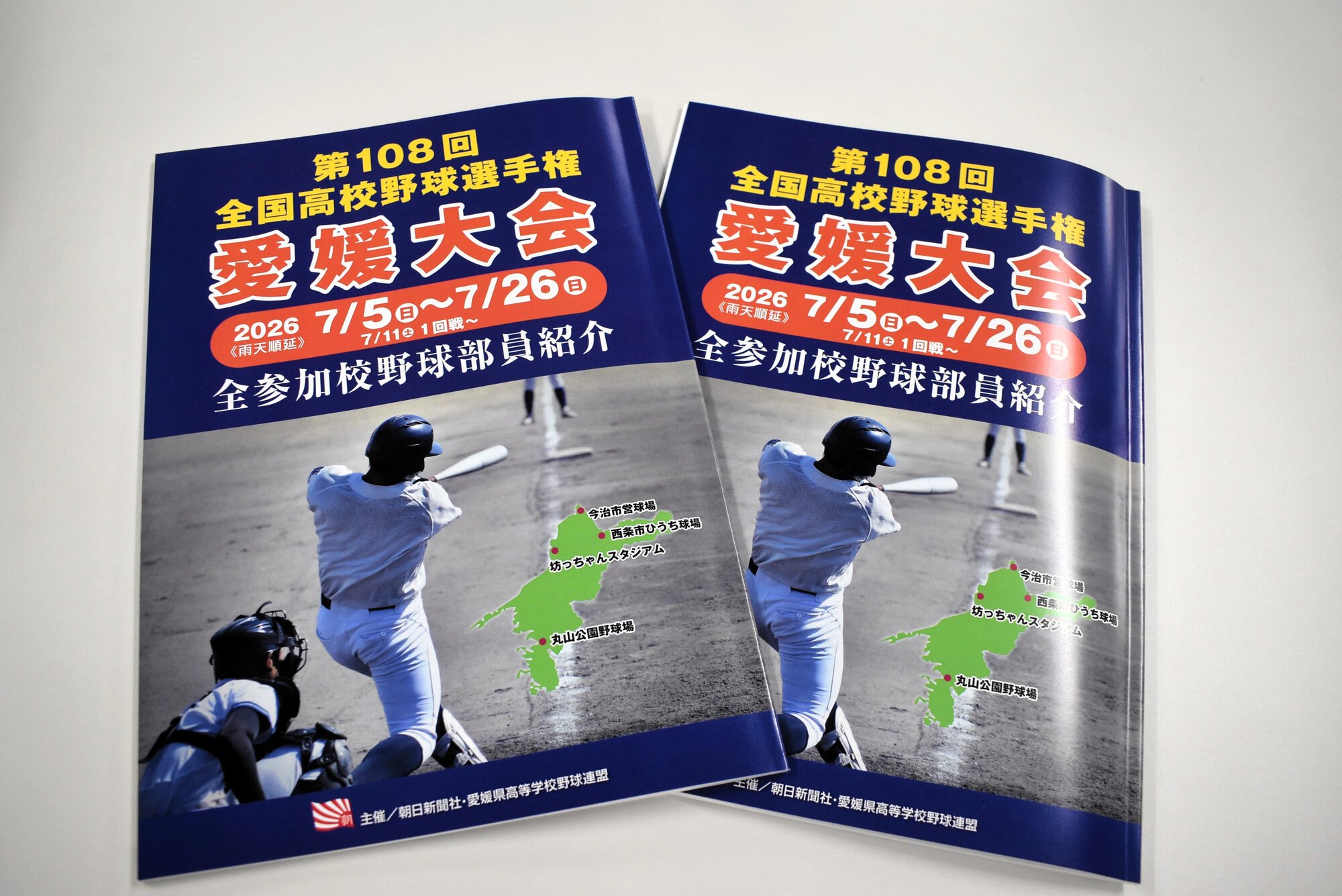 チーム写真や選手名などを掲載した愛媛大会のパンフレット