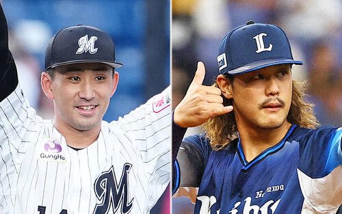 ロッテ小島和哉(左)と西武高橋光成