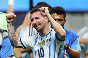 サッカーワールドカップ北中米大会　決勝トーナメント2回戦　アルゼンチン―エジプト　エジプトを破って準々決勝進出を決め、喜ぶアルゼンチンのリオネル･メッシ=内田光撮影