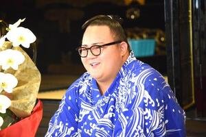 会見で質問に答える丹治(撮影･山田遼太郎)