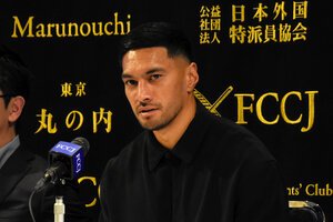 会見した元ラグビー日本代表のラファエレ･ティモシー