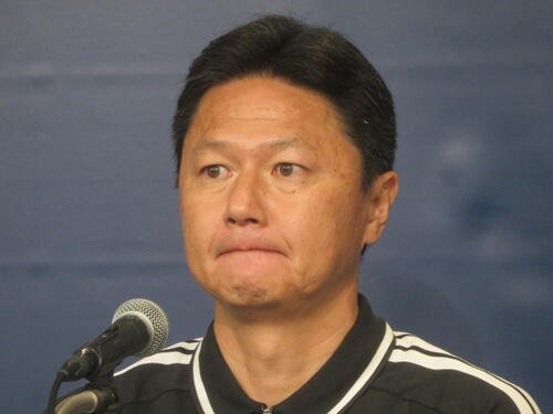 愛知･名古屋アジア大会(9月19日～10月4日、サッカー競技は15日に先行開幕)の男子日本代表(U－21日本代表)メンバーを発表した大岩剛監督(撮影･佐藤成)