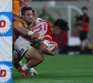 日本対オーストラリア　前半、トライを決める伊藤龍之介(撮影･水谷安孝)