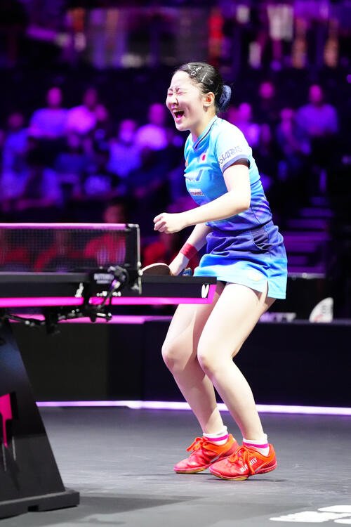 女子決勝の第6ゲーム、陳幸同からポイントを奪い、優勝を決めた張本美和(撮影･江口和貴)