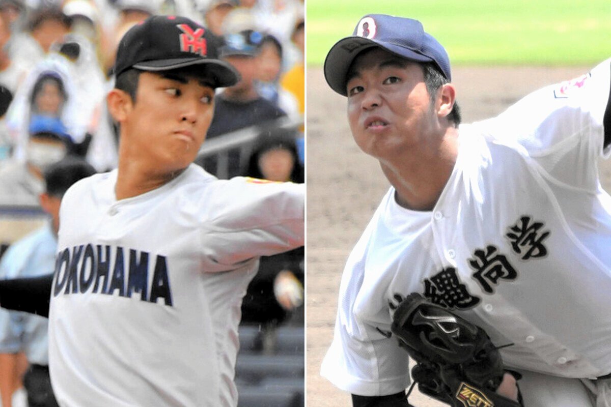 (左から)横浜の織田翔希、沖縄尚学の末吉良丞