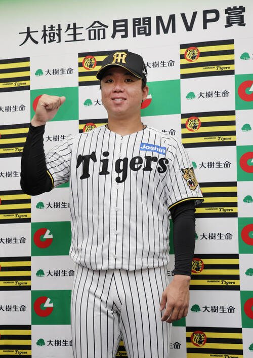 7月度の大樹生命月間MVP賞投手部門賞に輝いた阪神村上頌樹(撮影･宮崎幸一)