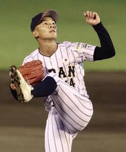 U18高校日本代表対早大　U18高校日本代表先発で力投する前田侑大(撮影･河田真司)