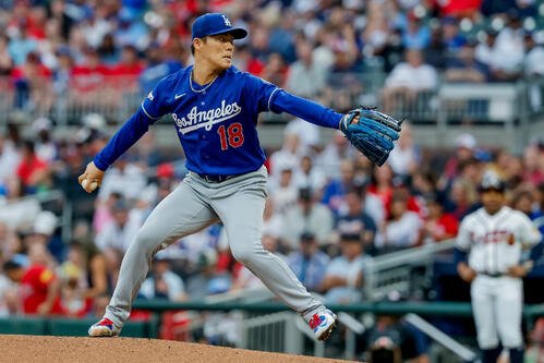 ブレーブス戦に先発したドジャース山本(AP)